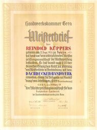 Meisterbrief von Reinhold Küppers