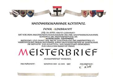 Meisterbrief von Peter Hildebrandt